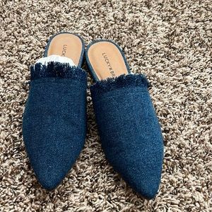 Lucky Brand denim mules.